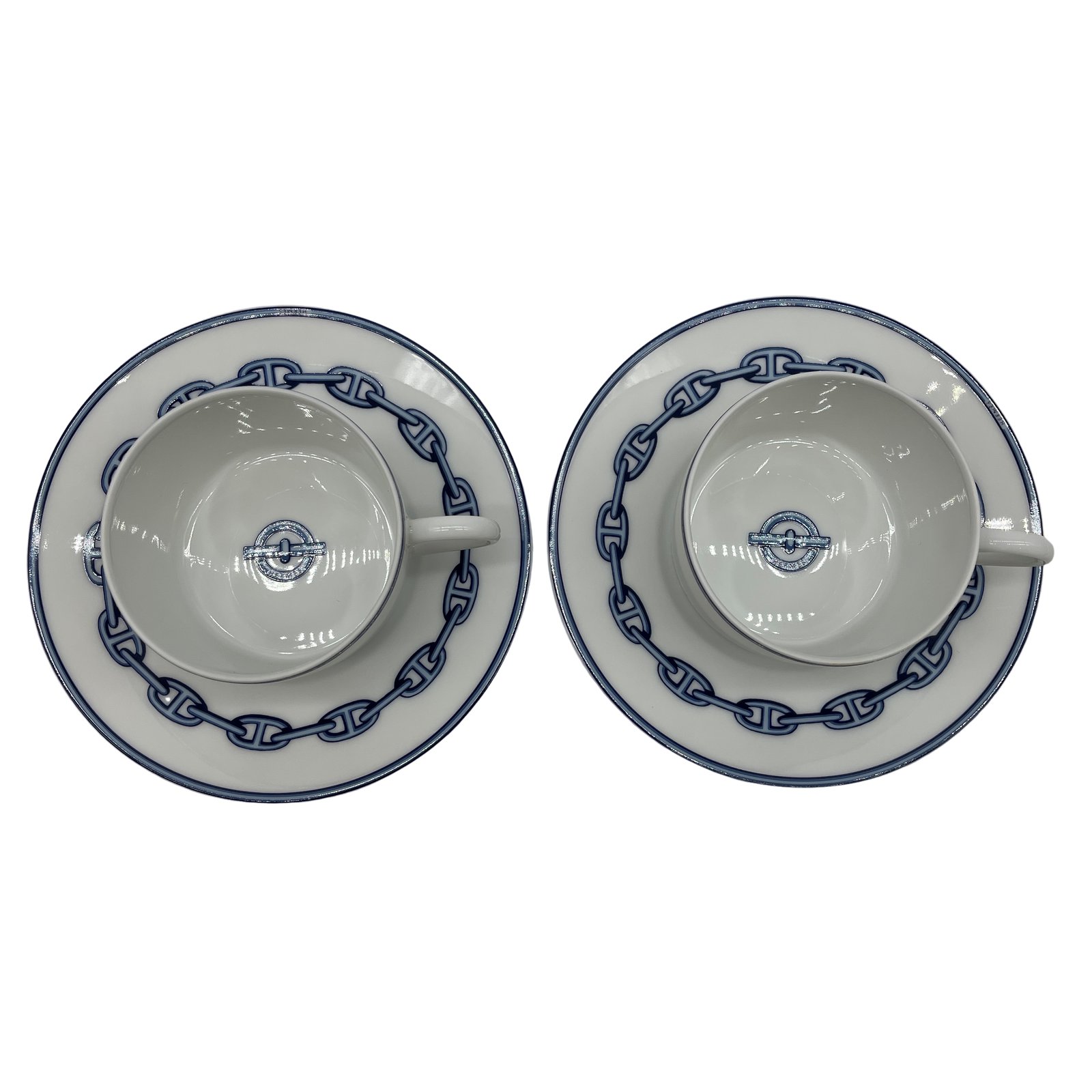 Authentic HERMES Chaine D'Ancre Cups & Saucers White Pottery