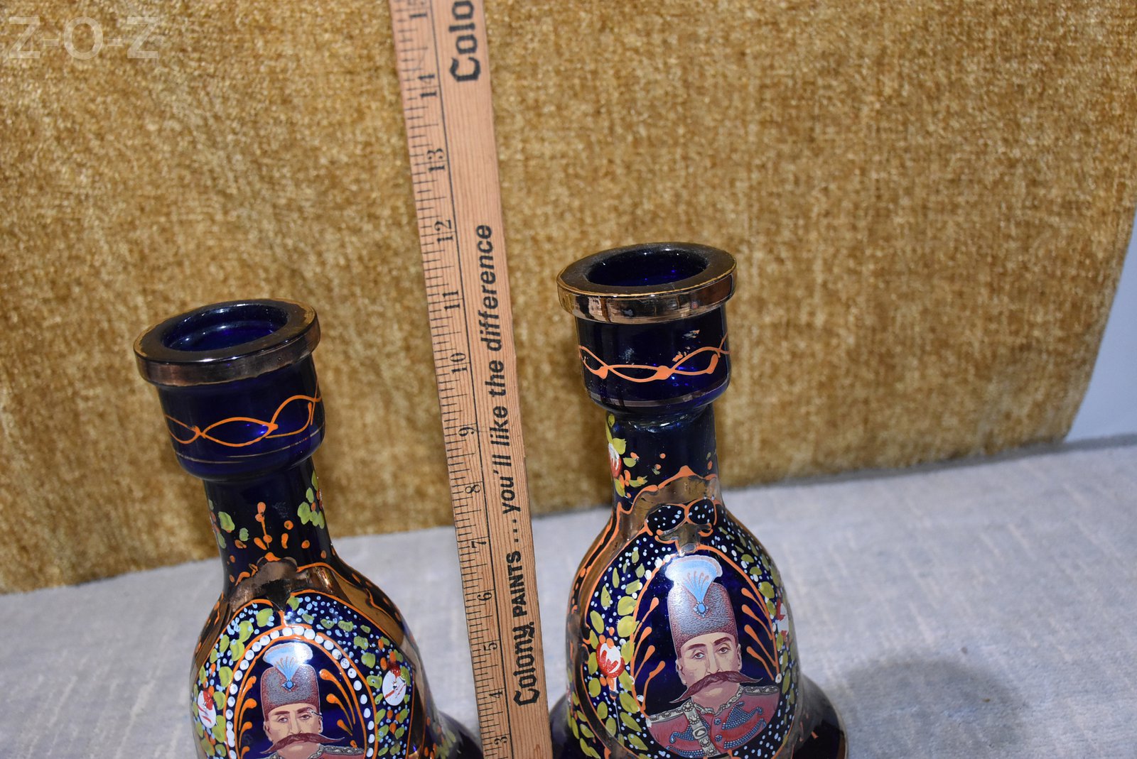 Vintage Persian Cobalt Blue Gold Gilded Glass Decanter Hookah Vase