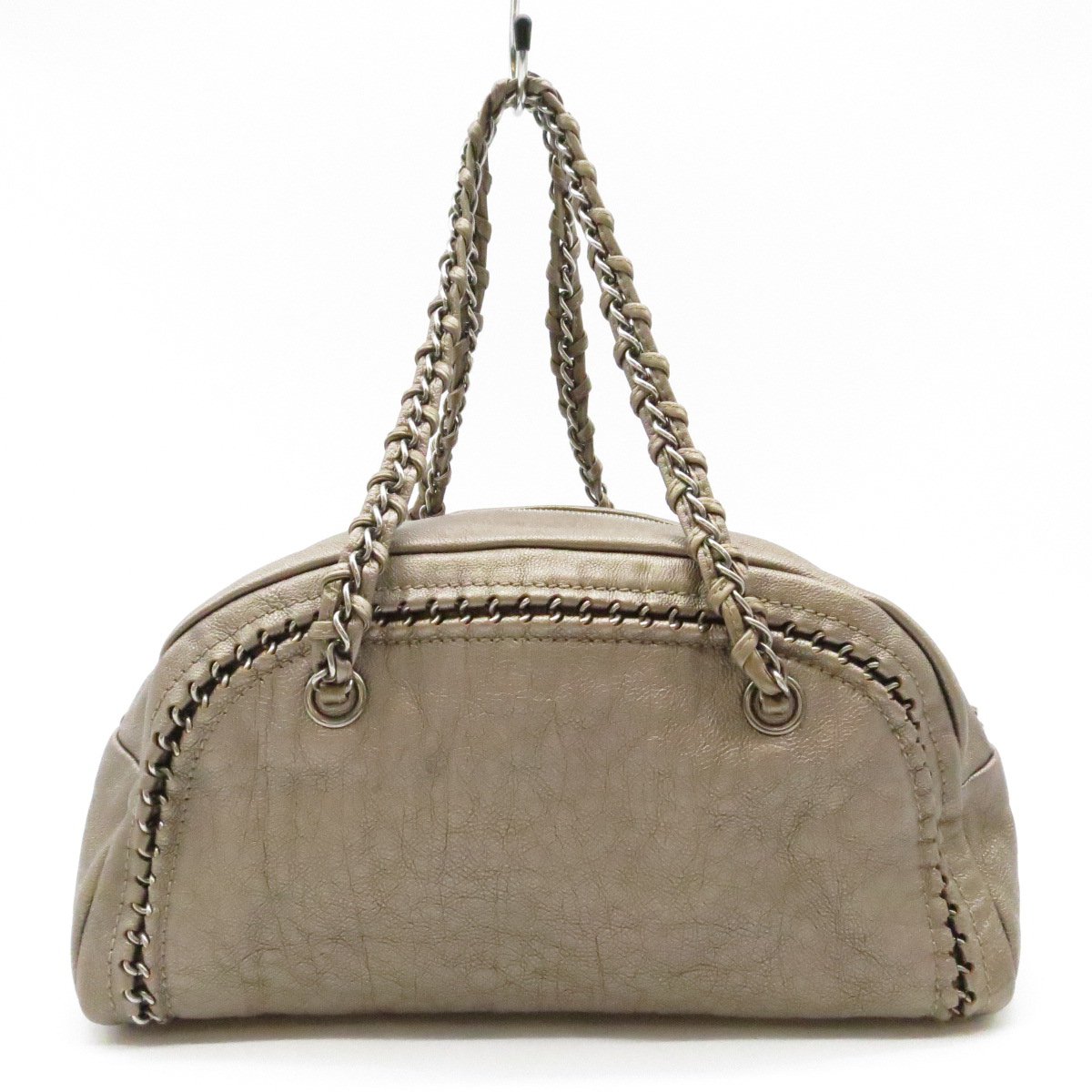 Authentic CHANEL Luxury Line Chain Shoulder Bag Bronze Leather