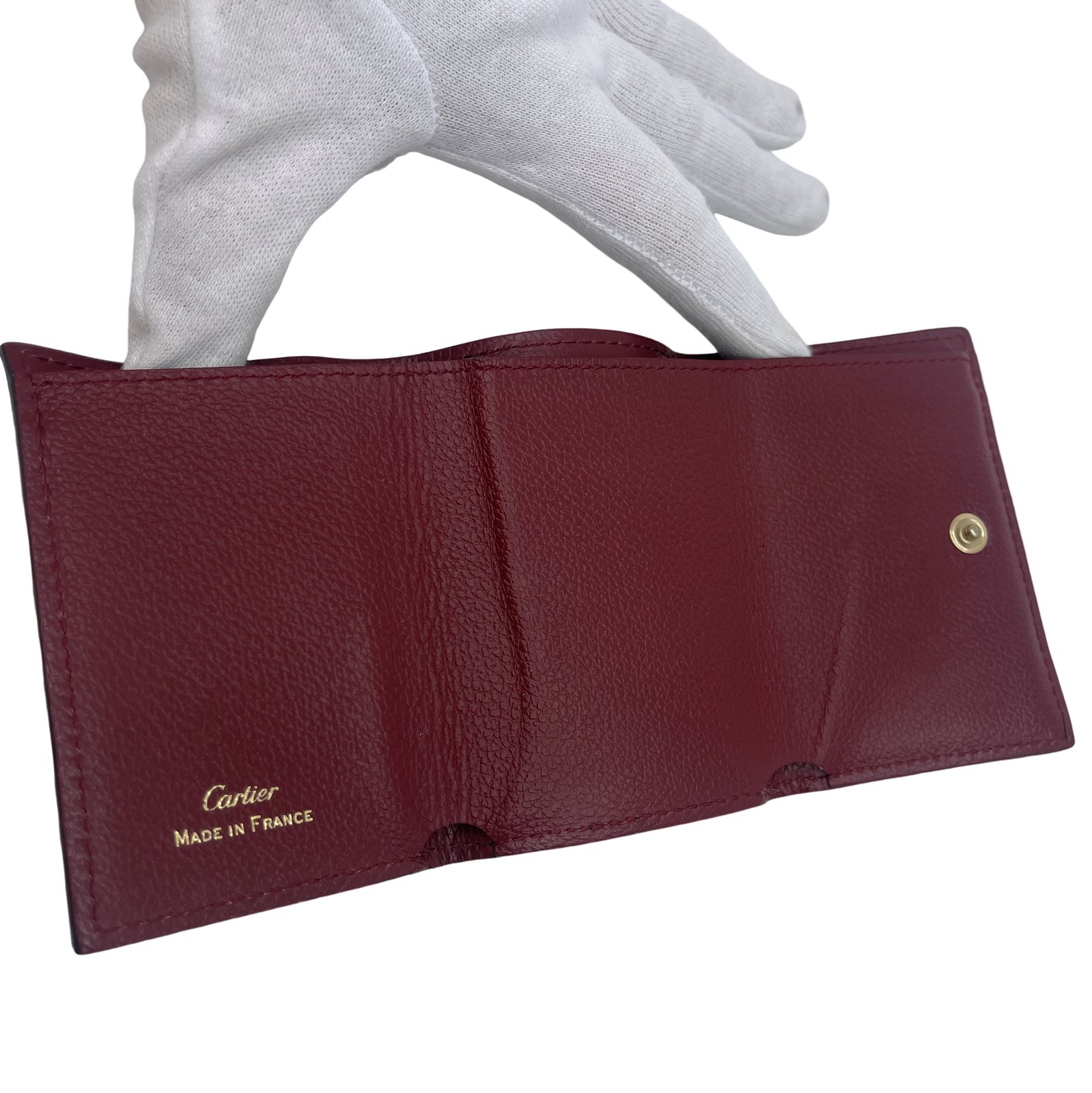 Authentic Cartier C de Cartier Trifold Wallet Bordeaux