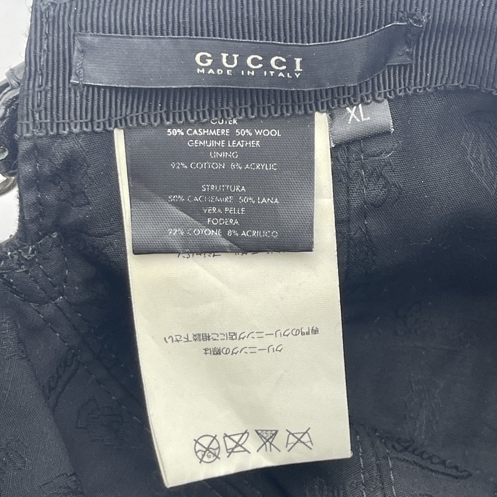 Authentic GUCCI GG CAP SIZE:XL Hat Black Cashmere #36634083