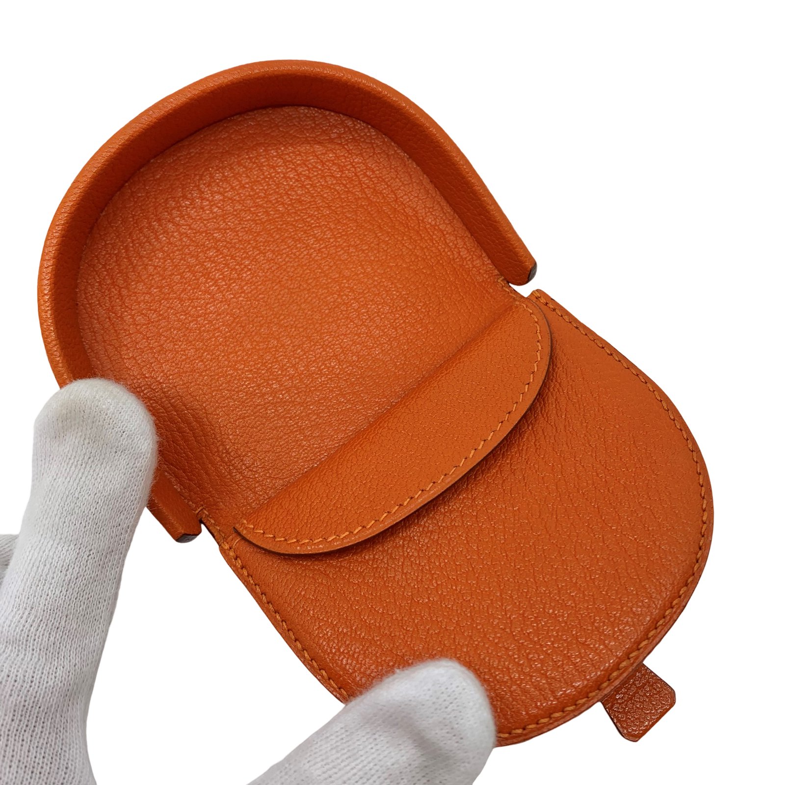 Authentic HERMES Bourgogne Square In F Coin Purse Orange