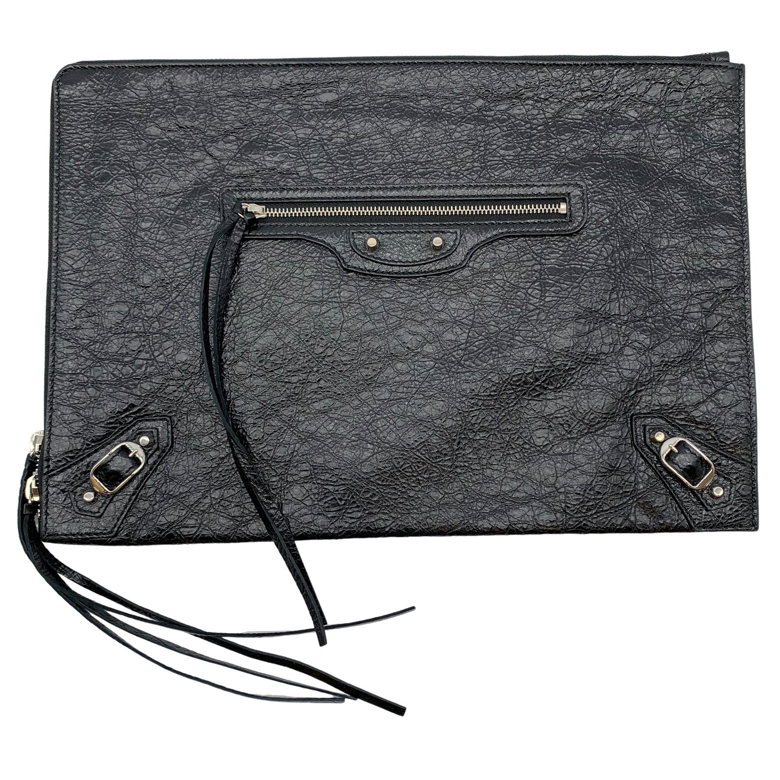 Authentic BALENCIAGA Classic Pouch Clutch Bag Black Leather Authentic BALENCIAGA Classic Pouch Clutch Bag Black Leather
