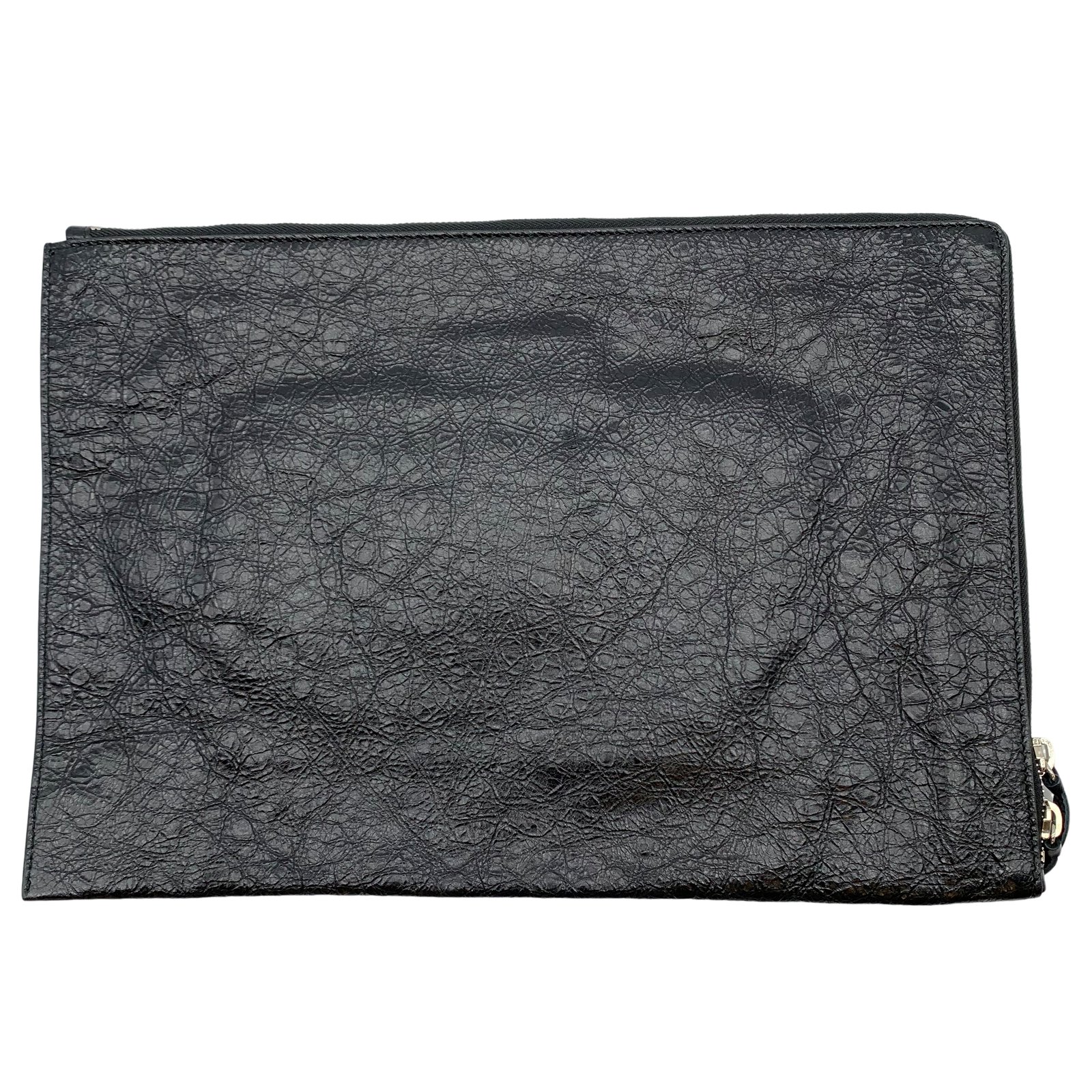 Authentic BALENCIAGA Classic Pouch Clutch Bag Black Leather