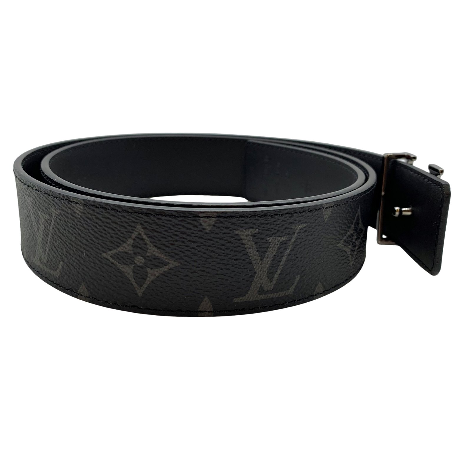 LOUIS VUITTON ブラックレザーベルト 85cm Louis Vuitton Black Embossed Leather LV Initiales Belt 85CM