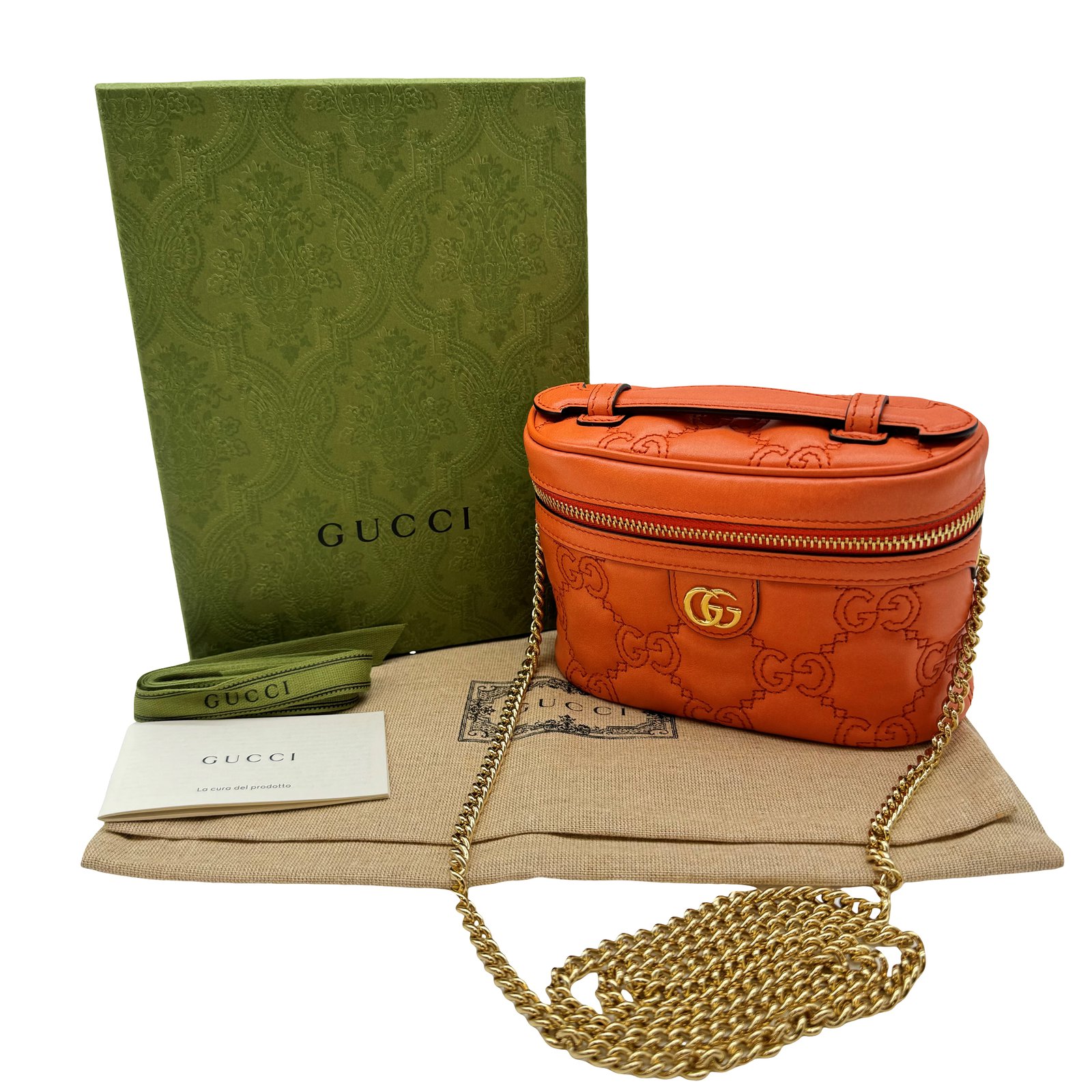 Auth GUCCI GG Supreme Matelasse Vanity Top Handle Chain