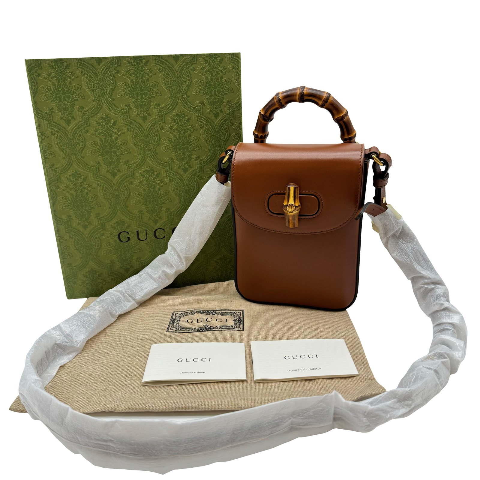 Authentic GUCCI Bamboo 2WAY Mini Hand Bag Shoulder Bag Brown