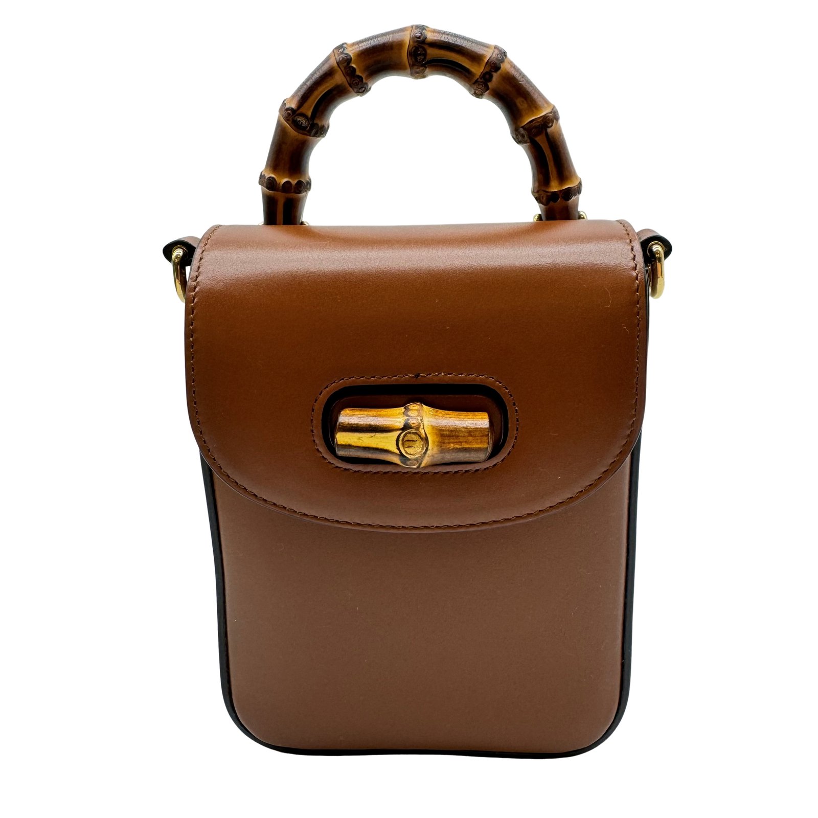 Authentic GUCCI Bamboo 2WAY Mini Hand Bag Shoulder Bag Brown