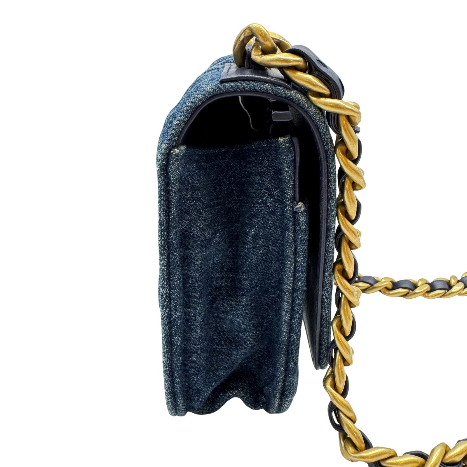 Authentic CHANEL Chanel 19 Chain Wallet Shoulder Bag Blue Denim