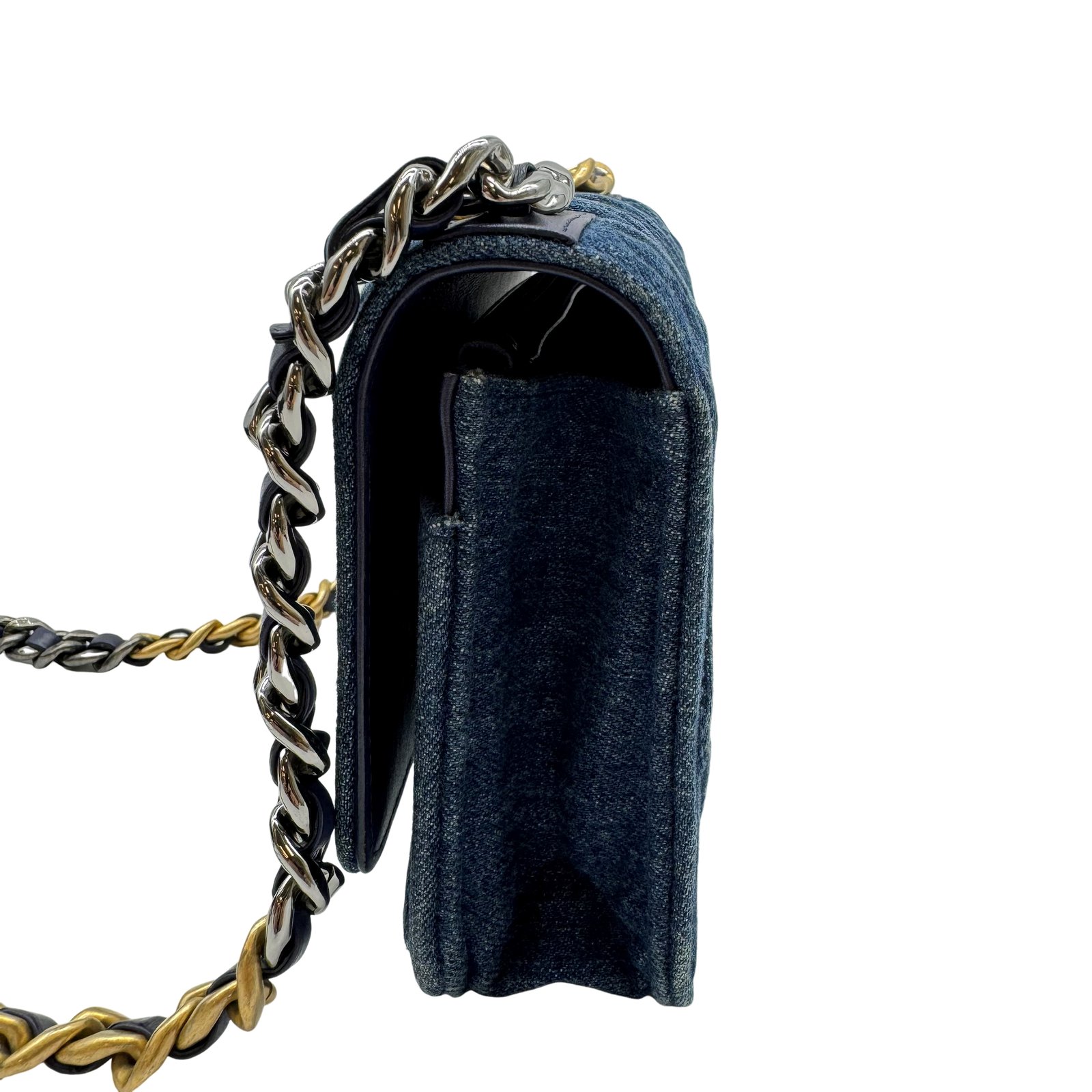 Authentic CHANEL Chanel 19 Chain Wallet Shoulder Bag Blue Denim