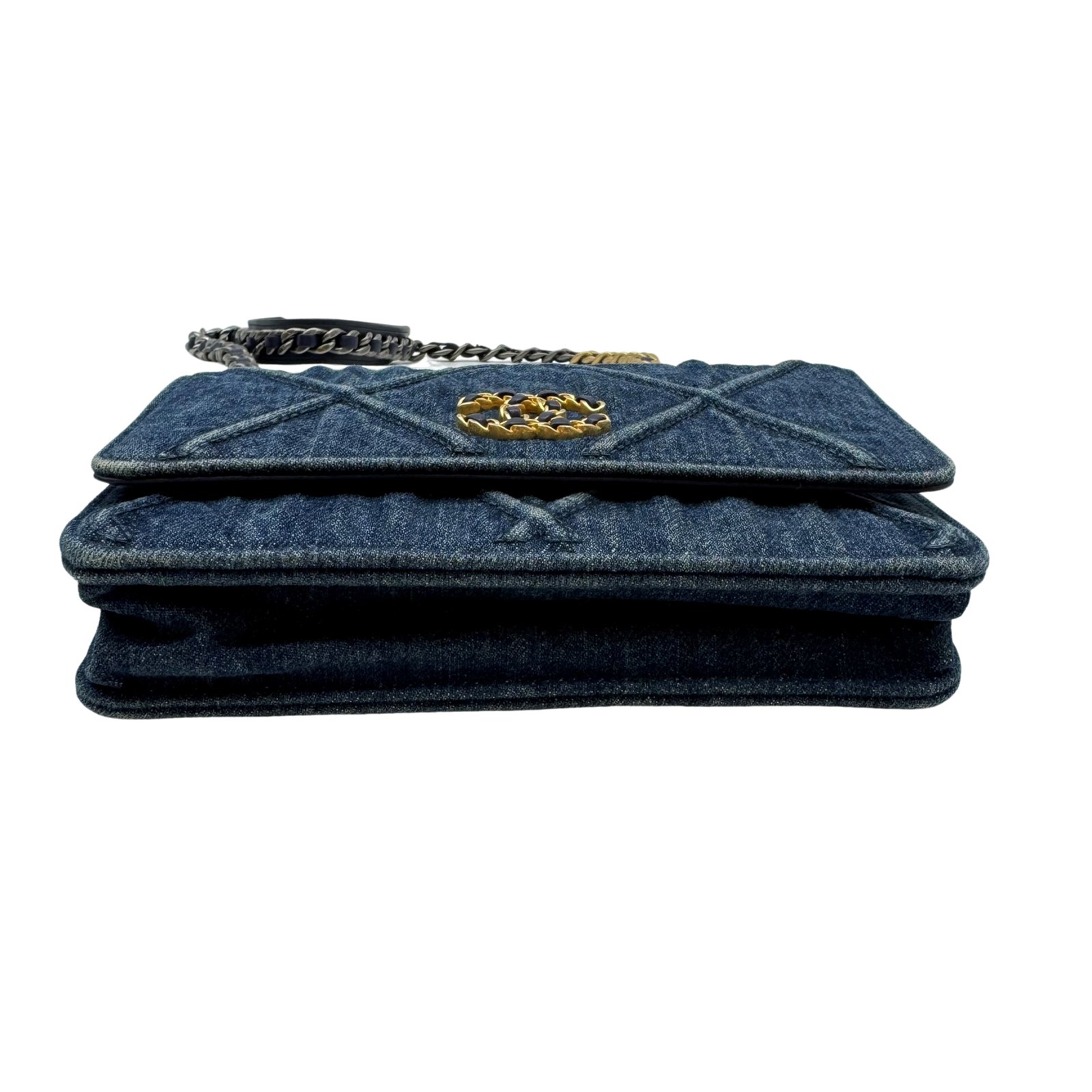 Authentic CHANEL Chanel 19 Chain Wallet Shoulder Bag Blue Denim
