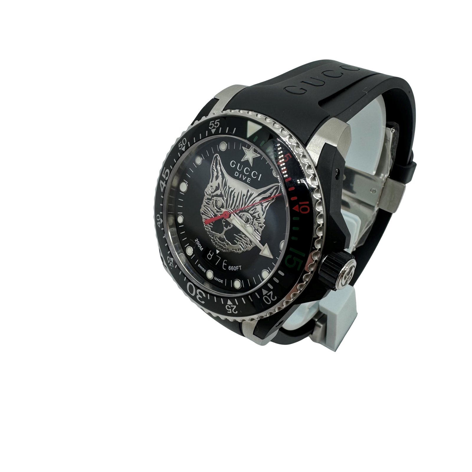 メンズ DIVE ダイブ 猫 キャト キャット 腕時計 Authentic GUCCI Dive Cat Head Wrist Watch Black Rubber #36634368