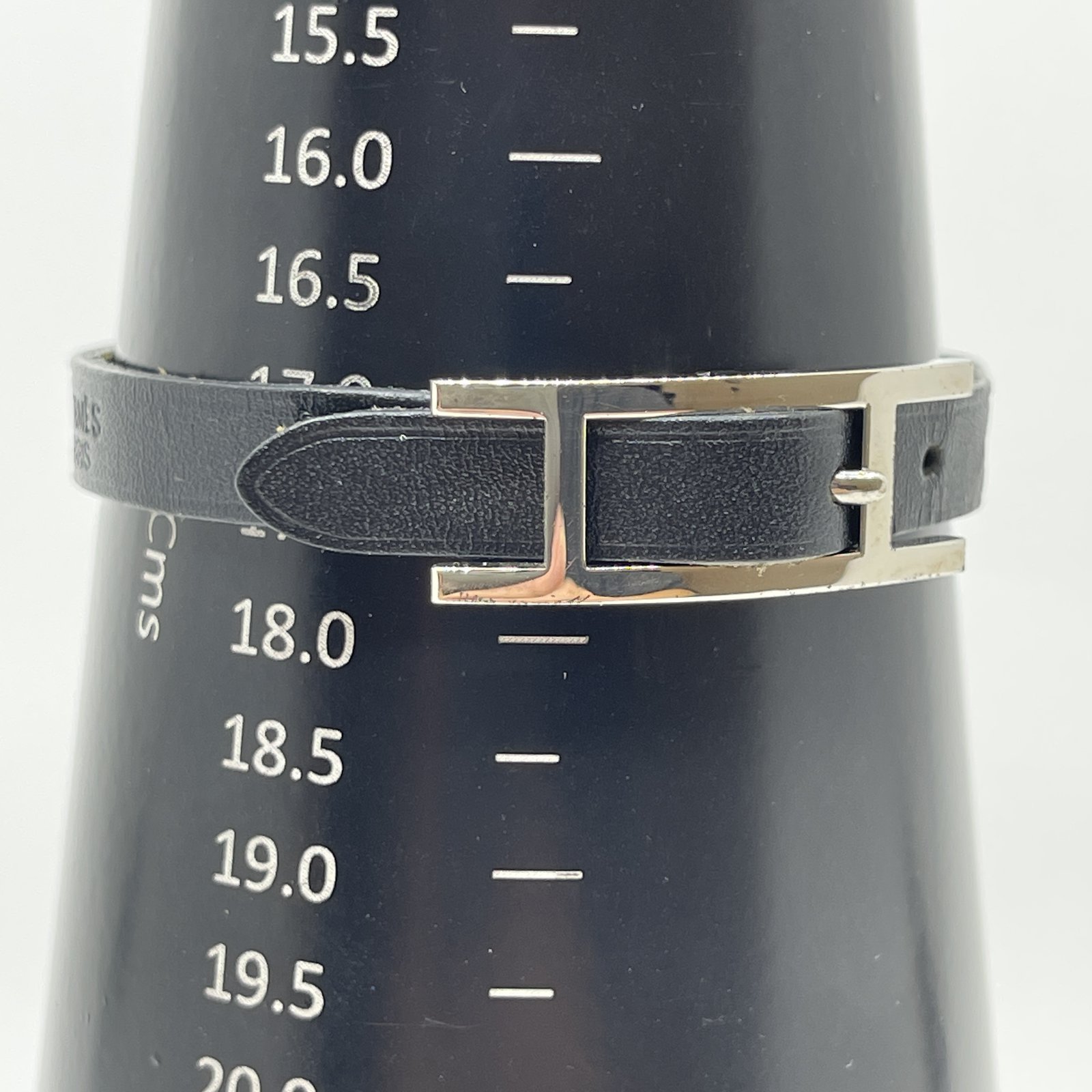Authentic HERMES Hapi Silver Hardware Bracelet Black Leather