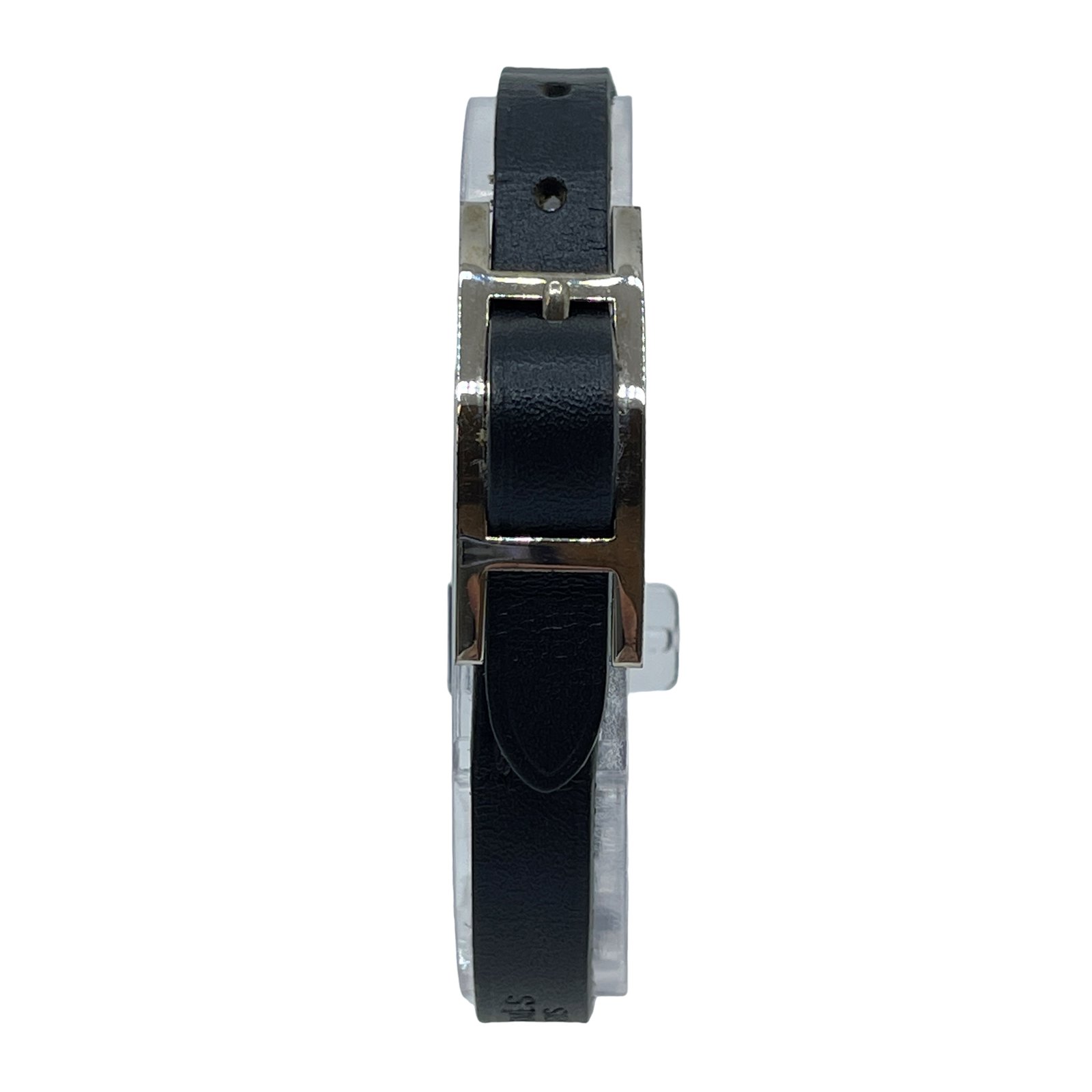 Authentic HERMES Hapi Silver Hardware Bracelet Black Leather