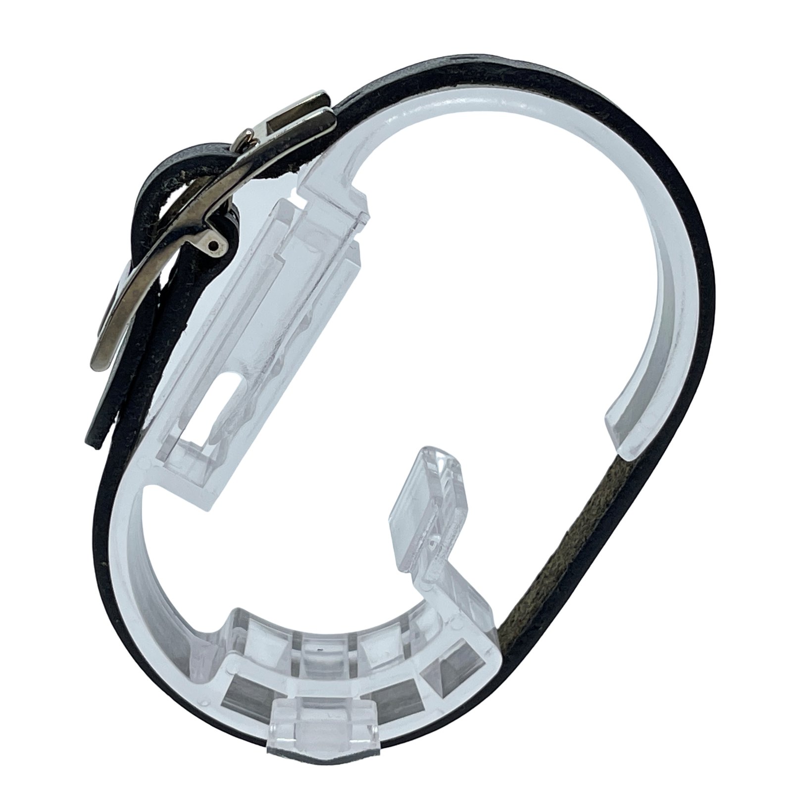 Authentic HERMES Hapi Silver Hardware Bracelet Black Leather