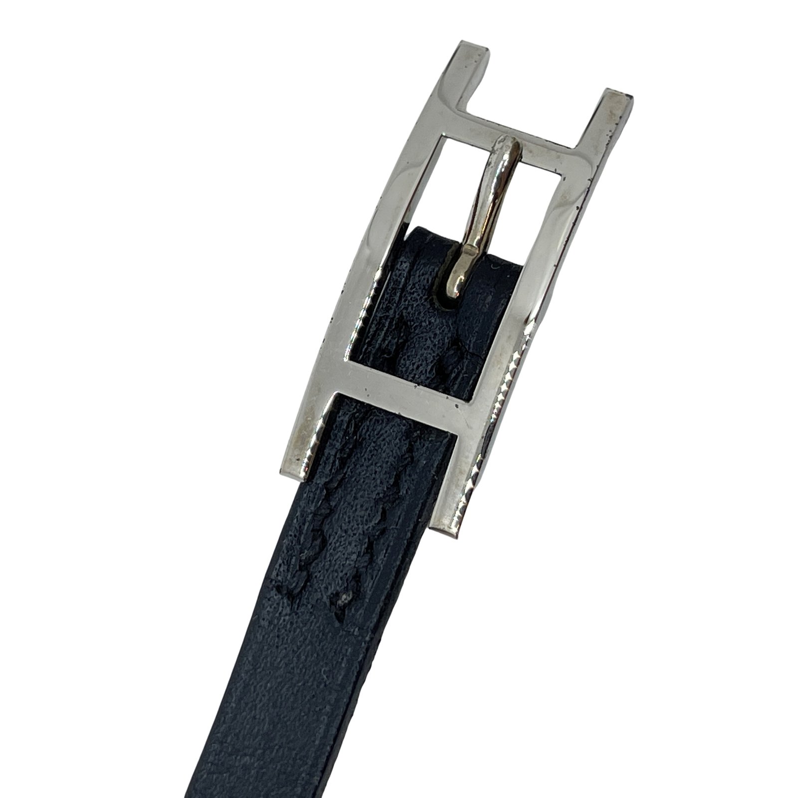 Authentic HERMES Hapi Silver Hardware Bracelet Black Leather
