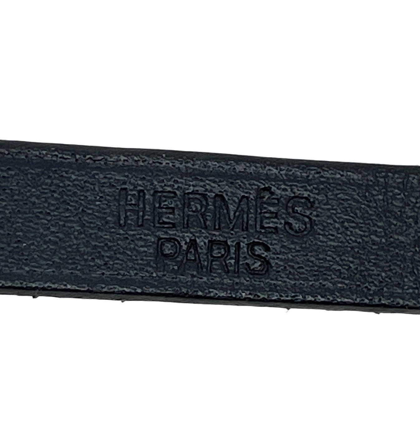 Authentic HERMES Hapi Silver Hardware Bracelet Black Leather