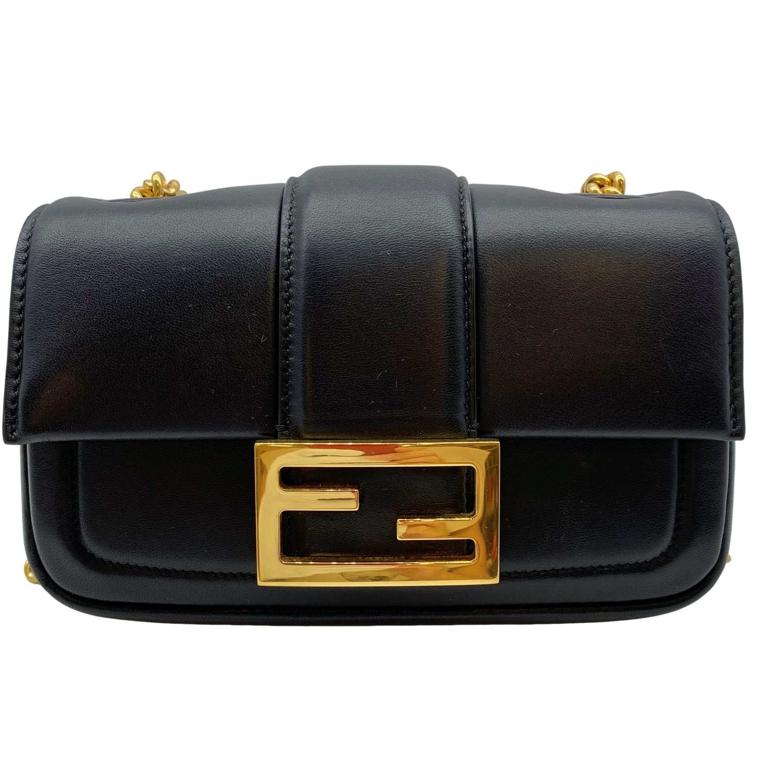 【人気沸騰】 Shoulder Baguette Mini FF FENDI Authentic Bag Black 8BS045 バッグ