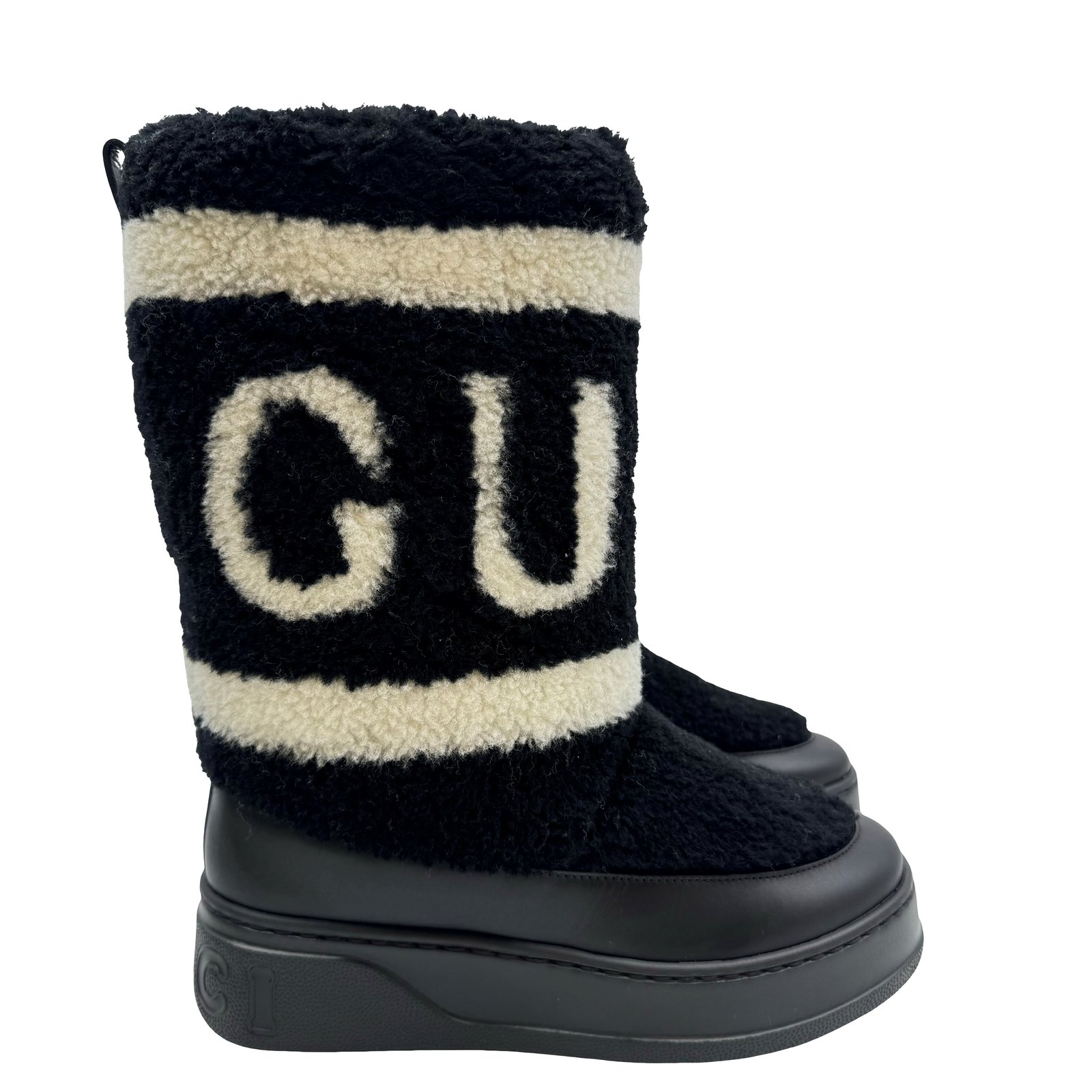 お中元 お歳暮 お年賀 夏 冬 年末年始のご挨拶 ギフト 通販な Unused Logo GUCCI Auth Short US:6.5 Size:36.5 Boots Fur 靴