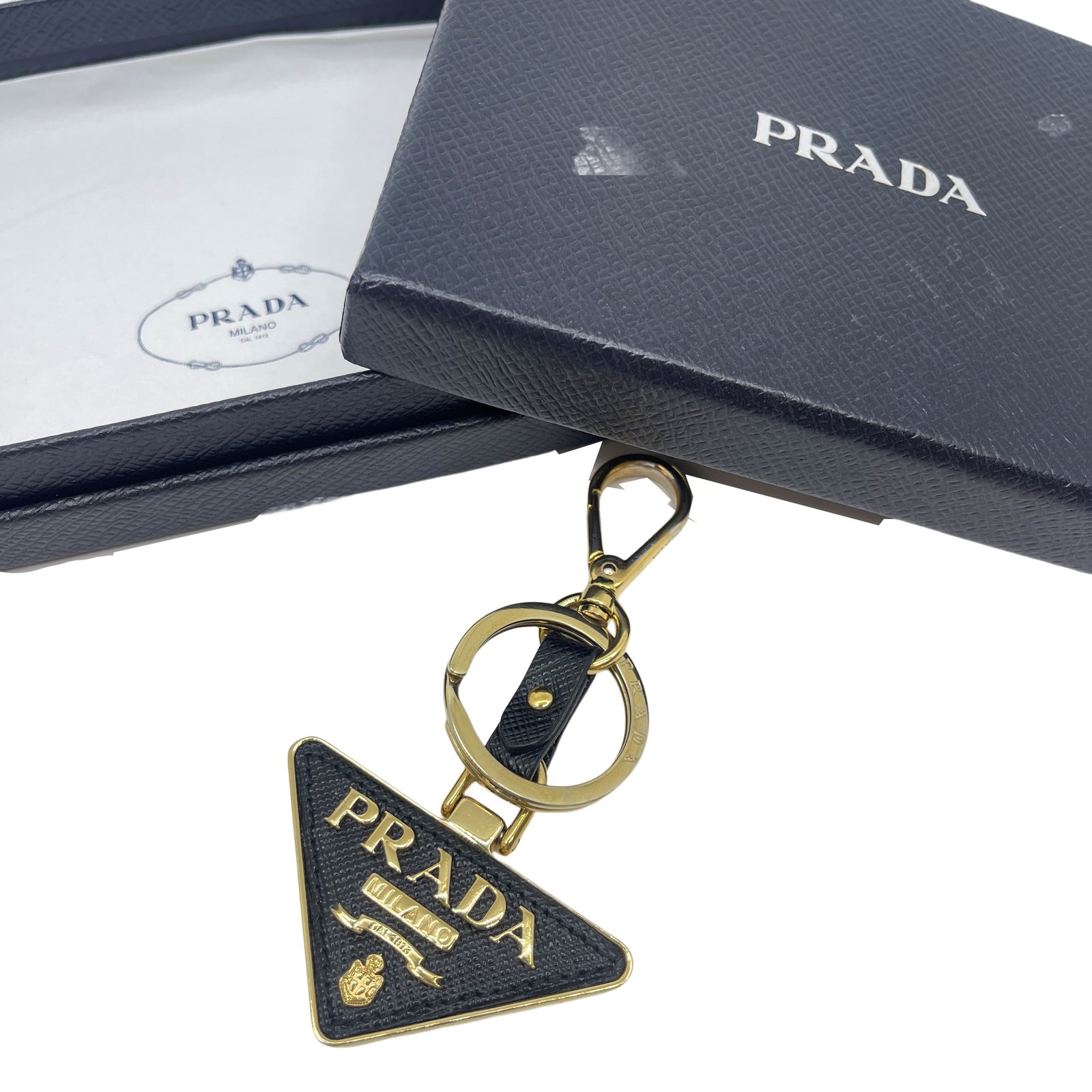 Authentic PRADA Triangle Key Holder Black Metallic #36634963 | eBay