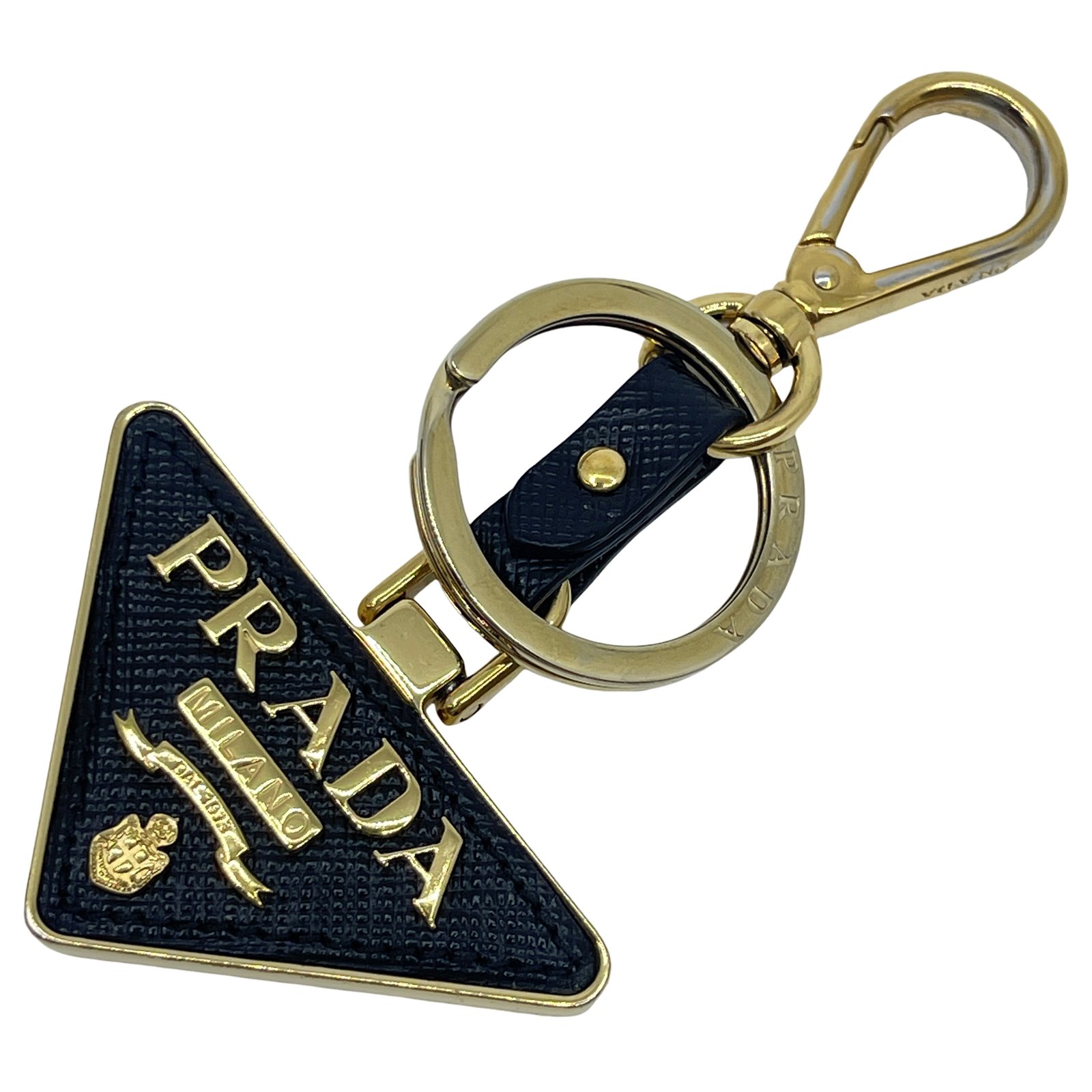 Authentic PRADA Triangle Key Holder Black Metallic #36634963
