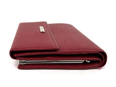 BURBERRY Red Leather Three Bi-fold Wallet Women's Vintage