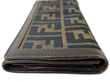 FENDI Zucca Brown Canvas Leather Bifold Long Wallet Purse Vintage
