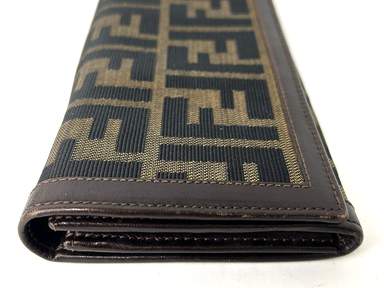 FENDI Zucca Brown Canvas Leather Bifold Long Wallet Purse Vintage