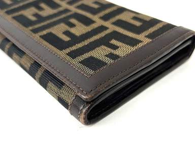 FENDI Zucca Brown Canvas Leather Bifold Long Wallet Purse Vintage