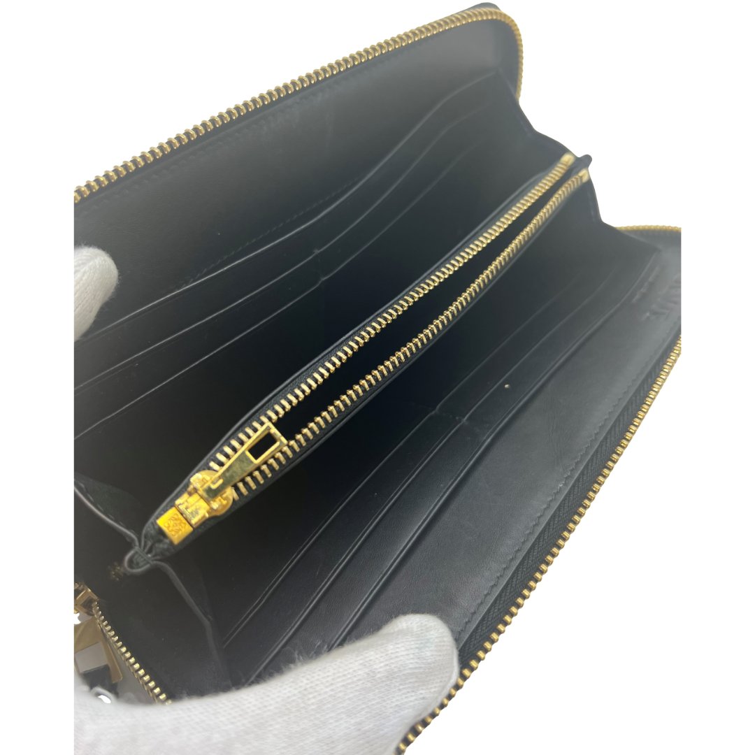 Authentic LOEWE Round Zip Long Wallet Black Leather