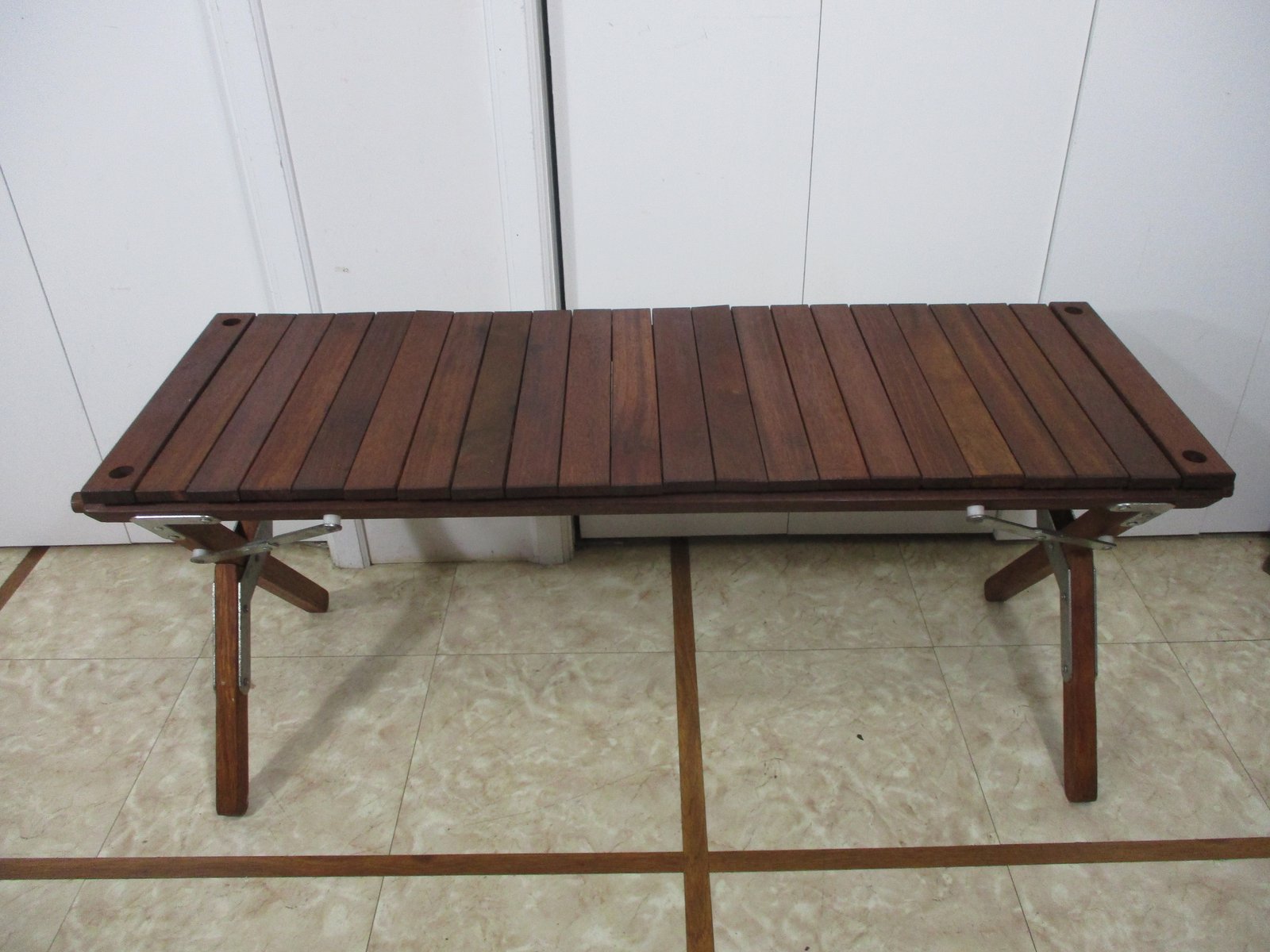 Vtg Wood Slat Roll Top Folding MCM Bench Table Pangean Collection