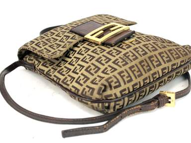 FENDI Zucca Brown Nylon Leather Shoulder Bag Purse Accessories