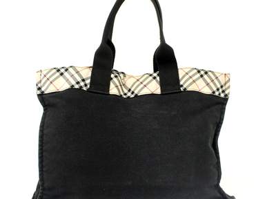 Burberry London Blue Label Black Canvas Tote Hand Bag Shoulder Bag