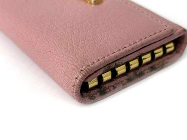 小物 MIUMIU studs leather key case MIU MIU Light Pink Leather Key Case Key Chain Accessory Used with