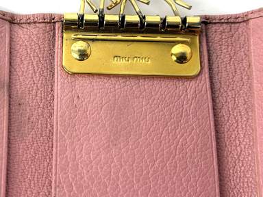 MIU MIU Light Pink Leather Key Case Key Chain Accessory Used with