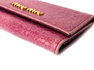 MIU MIU Shock Pink Leather Key Case Key Chain Accessories Used