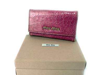 MIU MIU Shock Pink Leather Key Case Key Chain Accessories Used