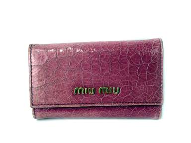 MIU MIU Shock Pink Leather Key Case Key Chain Accessories Used
