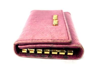 MIU MIU Shock Pink Leather Key Case Key Chain Accessories Used