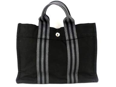 HERMÈS Paris Fourre Tout Black Cotton Canvas Mini Tote Hand Bag Purse France