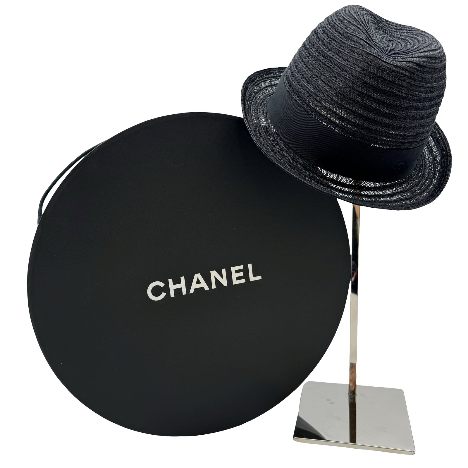 Authentic CHANEL CC Straw Hat Size:M Black Abaca #36635420  display picture 1