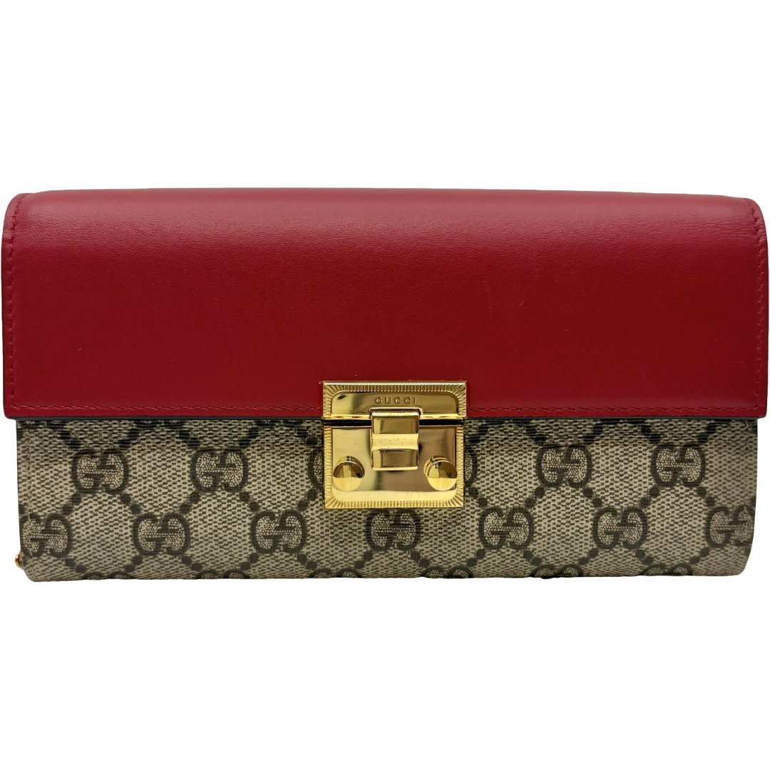 GIVEUCHY 、CHANEL、GUCCI3点 Authentic GUCCI GG Supreme Padlock Chain Wallet 453506 Red