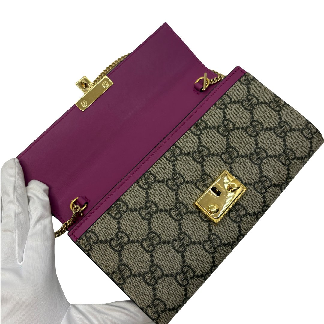 Authentic GUCCI GG Supreme Padlock Chain Wallet 453506 Red