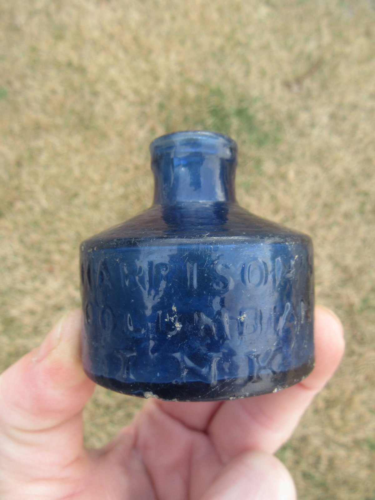 RARE Antique 1850's Harrison's Columbian Ink Cobalt Inkwell Bottle