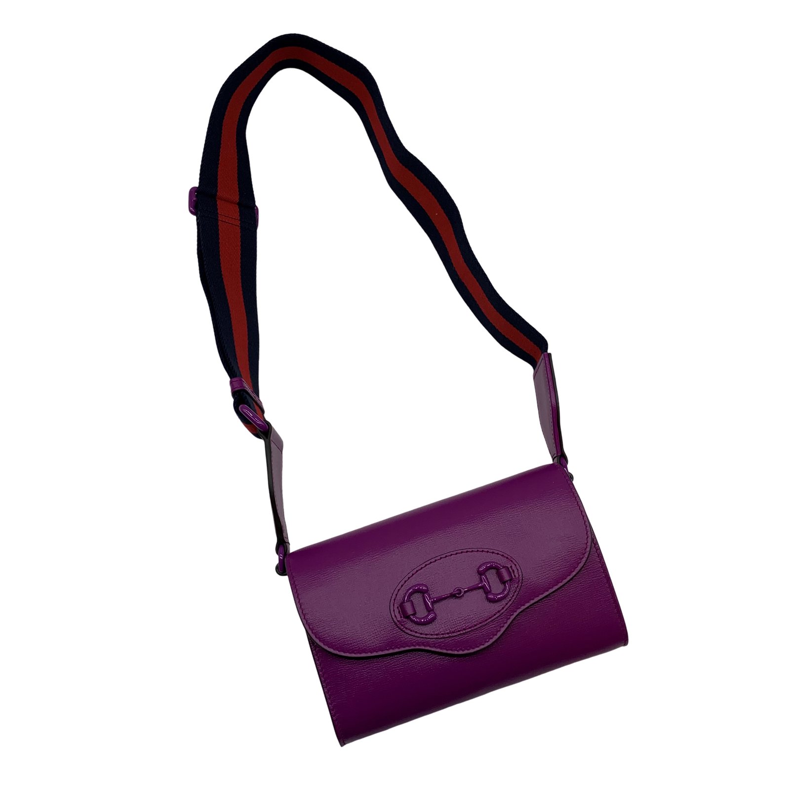 Authentic GUCCI Horsebit Shoulder Bag 724713 Purple Leather
