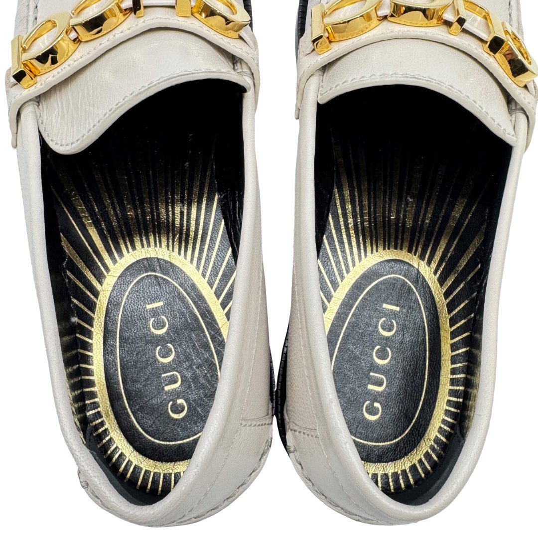 Authentic GUCCI Size:37 US:7 Logo Loafers 700036 White