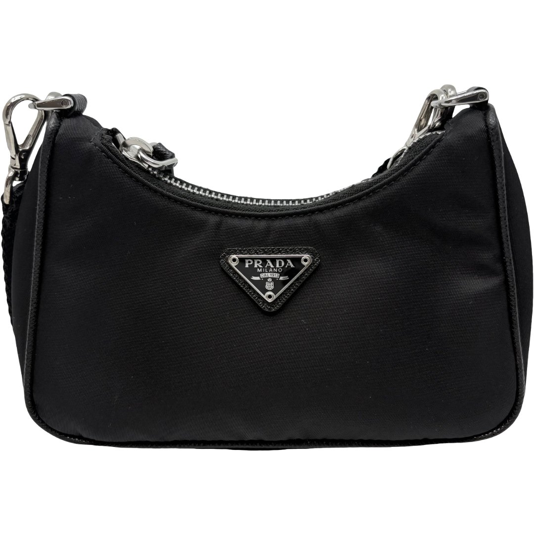 Authentic PRADA Tessuto Mini Chain Shoulder Bag Black Nylon