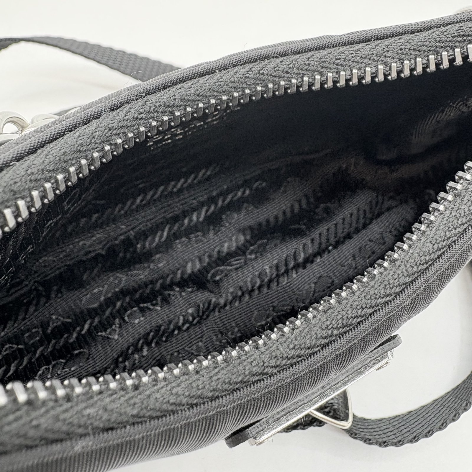 Authentic PRADA Tessuto Mini Chain Shoulder Bag Black Nylon