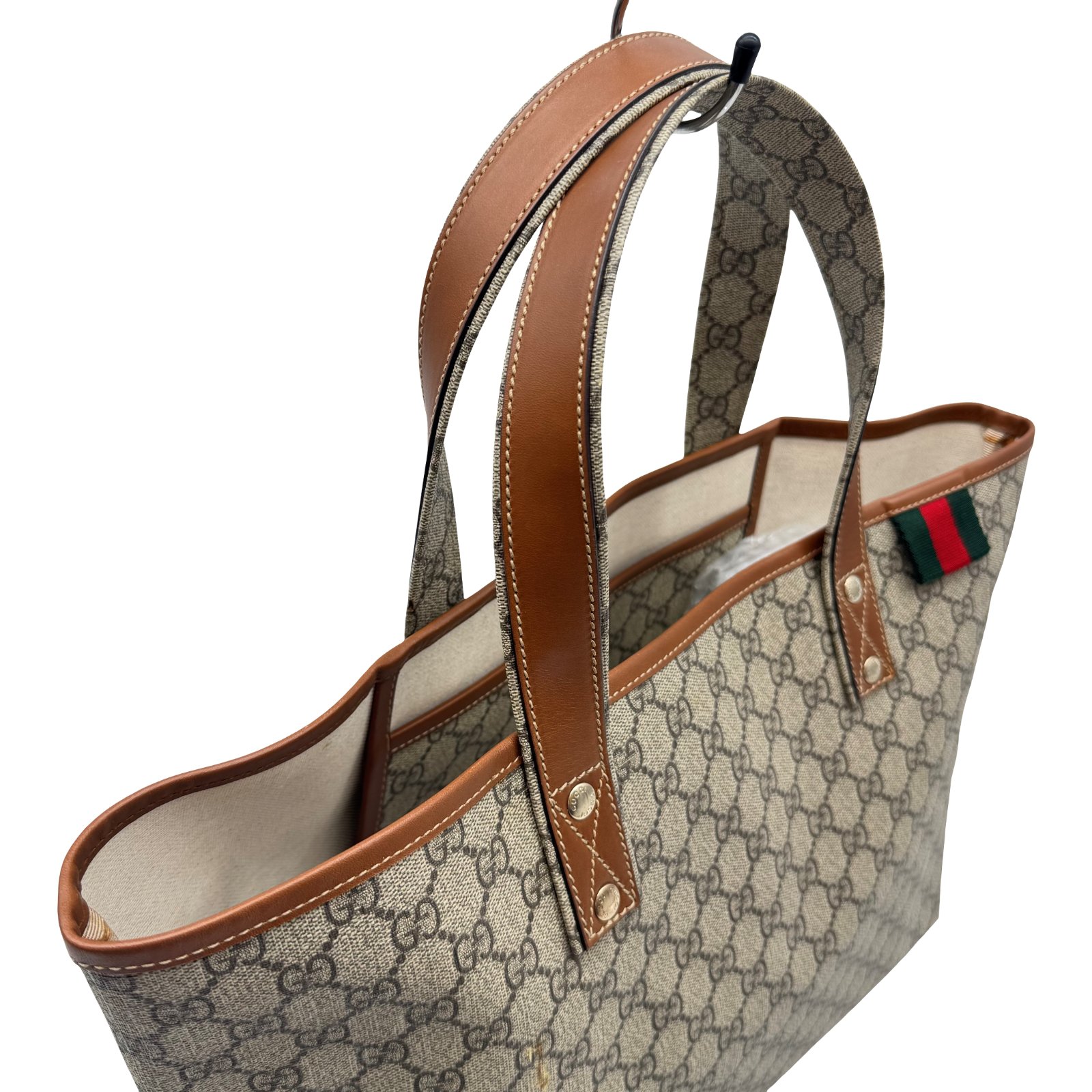 Authentic GUCCI GG Supreme Tote Bag 211134 Brown PVC