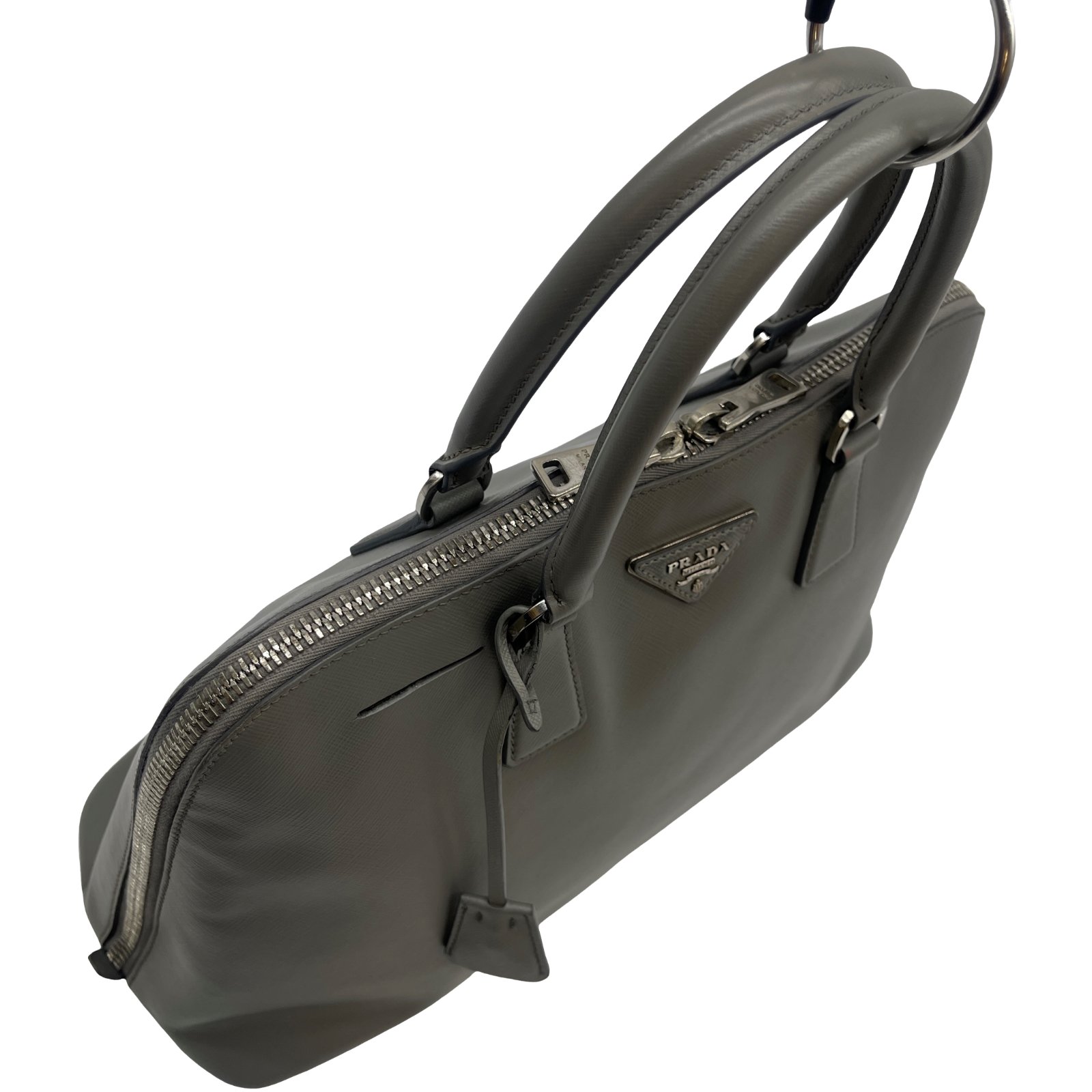 Authentic PRADA Saffiano Lux Hand Bag BL0812 Gray Leather